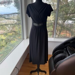 NEW Marks & Spencer Black Midi Dress with Embellished Waist